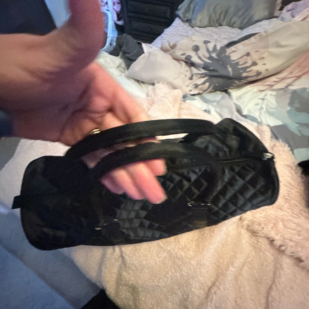 DSW black satin duffel bag. - Picture 8 of 16